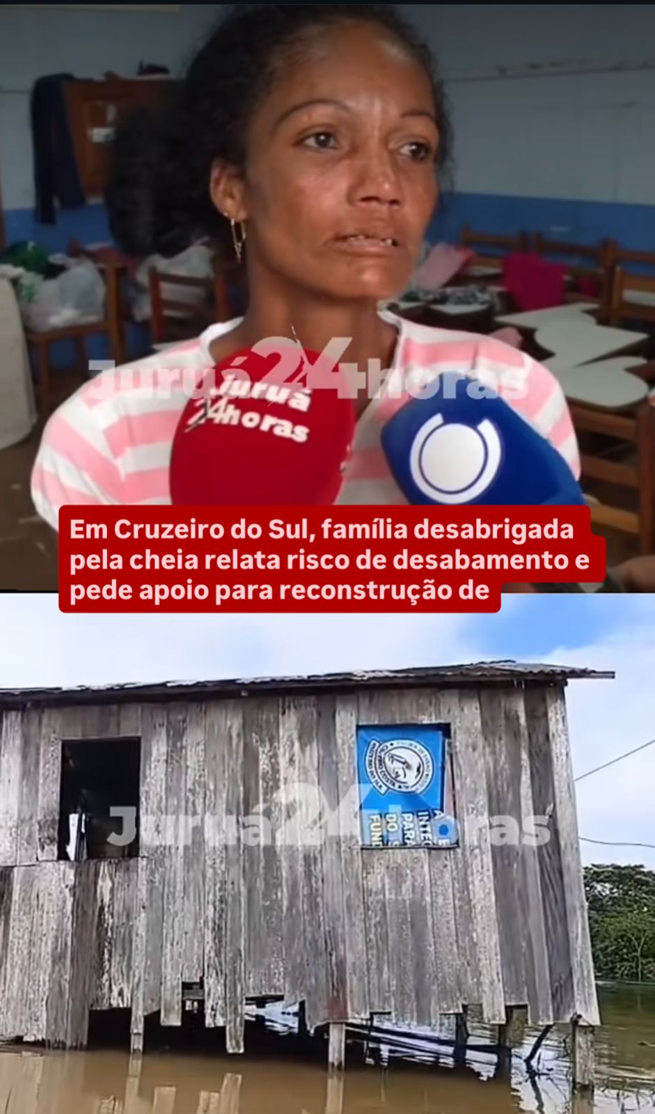 Em Cruzeiro Do Sul, família desabrigada pela cheia relata risco de desabamento e pede apoio para reconstrução de casa